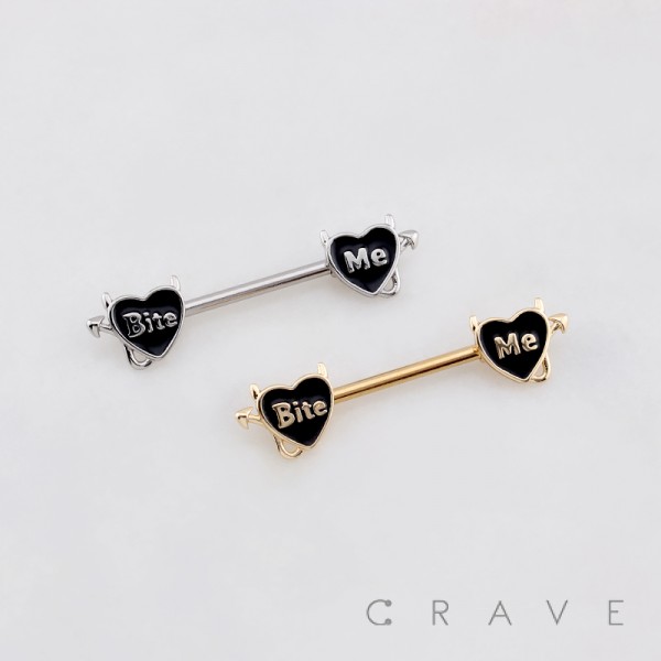 HEART SHAPE BITE ME ENGRAVE NAUGHTY 316L SURGICAL STEEL NIPPLE RING SHIELD